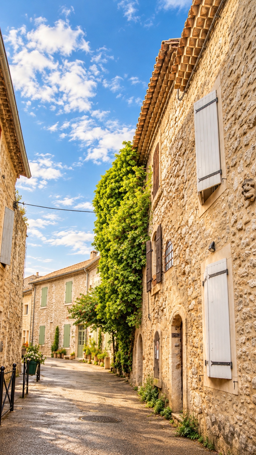 Ruelle de village provençal aux façades de pierre blonde